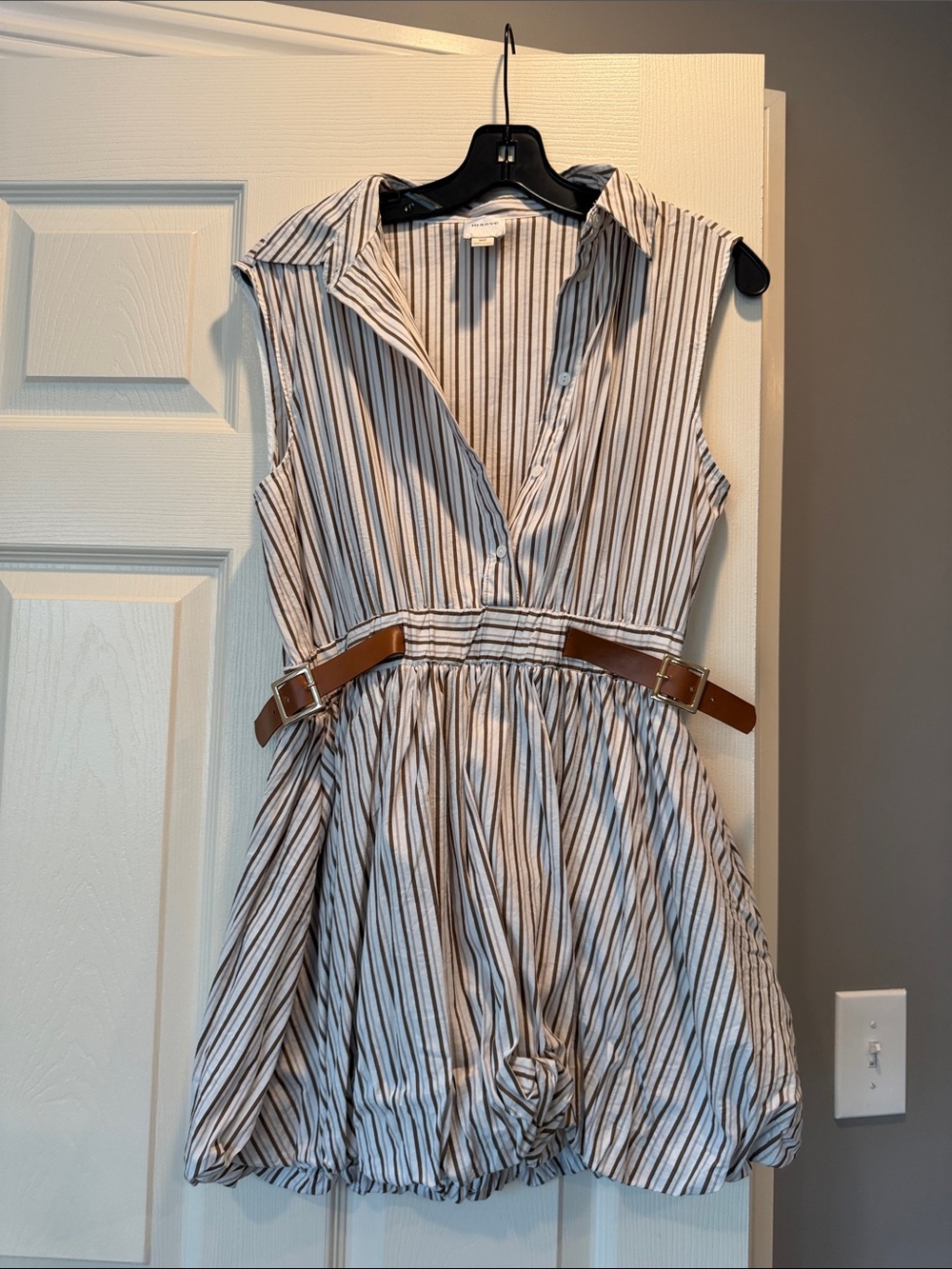 Maeve Black and White Striped Sleeveless Bubble Hem Dress